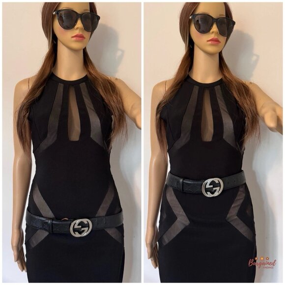 Auth Gucci Black Guccissima Leather Silver Interlocking G Buckle Belt 95/38 - Picture 10 of 13